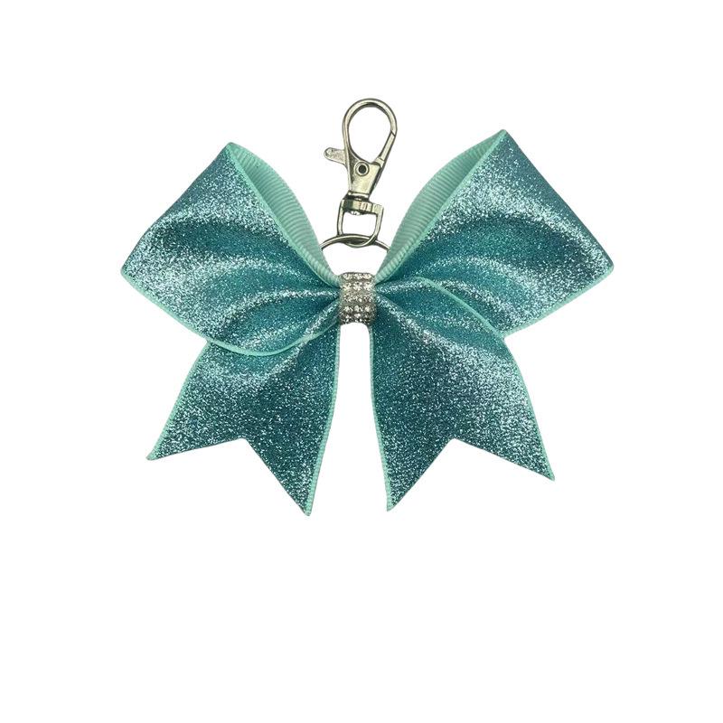 Shiny Leather Bow Keychain with Rhinestones - Fashionable Gift Charm