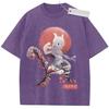 Vintage Washed Pokemon Mew TShirt Oversized Octopus Donut Graffiti Anime Graphic Streetwear Tee for Casual Daily Campus Home