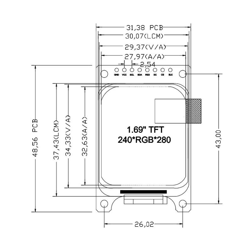 1.69 Inch IPS Color LCD Display Screen Module ST7789 Driver SPI Interface for Portable Electronic Product Design