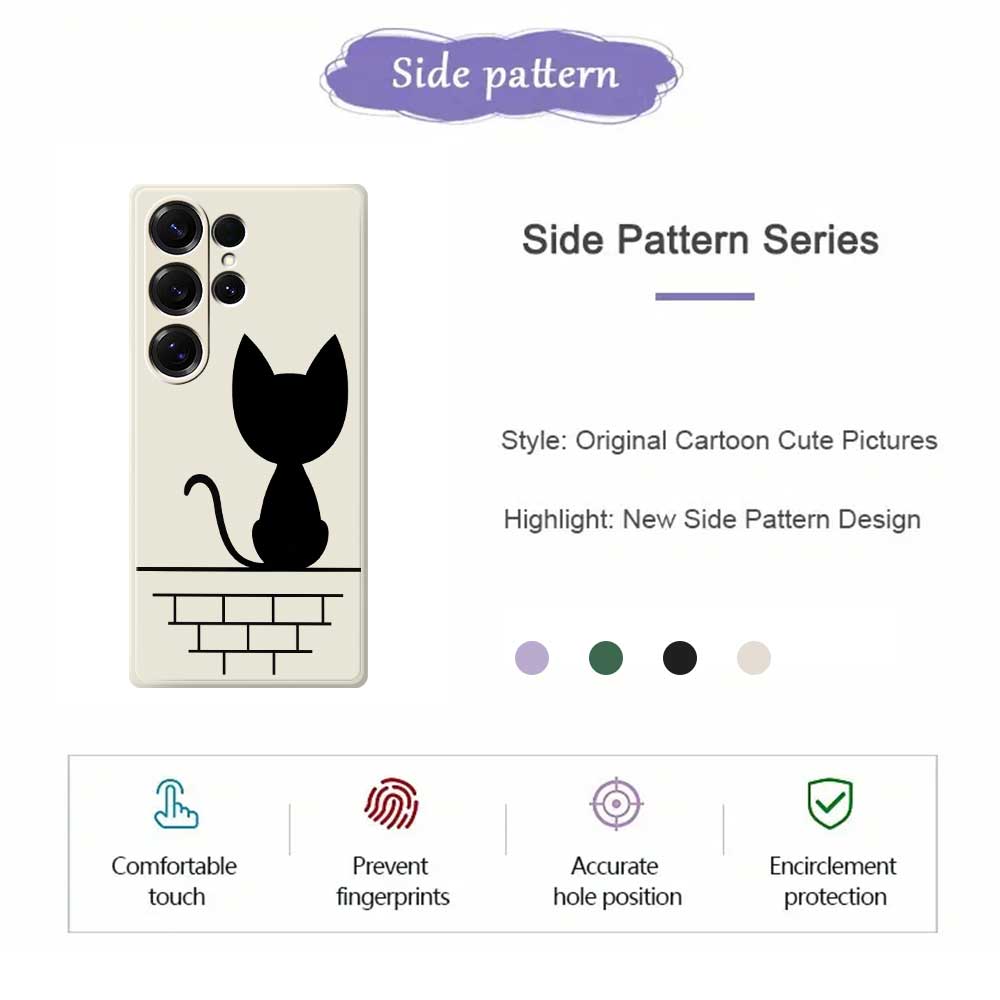 For Samsung Galaxy S25 Ultra Case Black Cat On the Wall Pattern Printing Straight Edge TPU Phone Back Cover