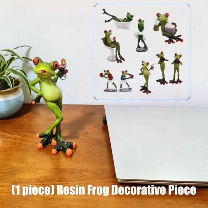Whimsically Funny Resins Frogs Figurine Cartoon Animal Statue Collectible Ornament for Home Office Desktop Shelf Decors