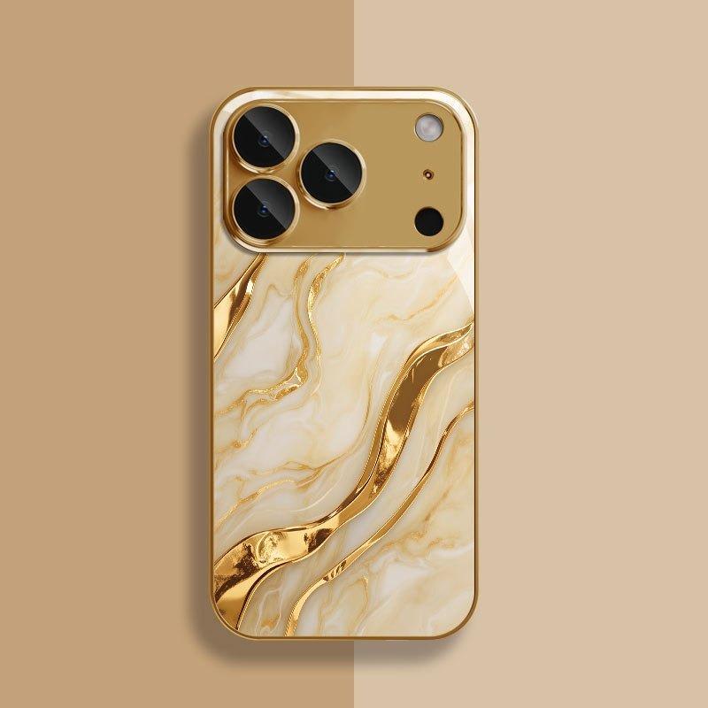 Golden Marble Waves Gold Metallic Paint Tempered Glass Phone Case For iPhone 17 Pro Max 11 12 13 14 15 16 Plus 17 Air 16E Cover