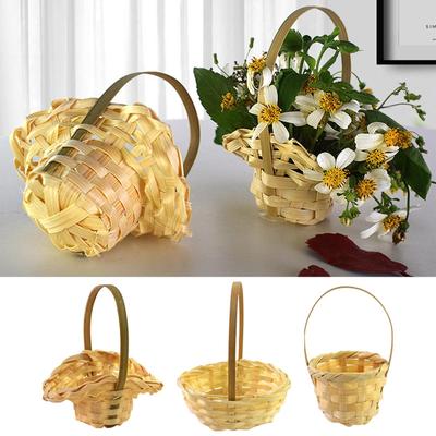 Handwoven Flower Basket Rustic Basket W/Handle Portable Miniature Woven Desktop Ornament Picnic Basket Photo Props Multipurpose