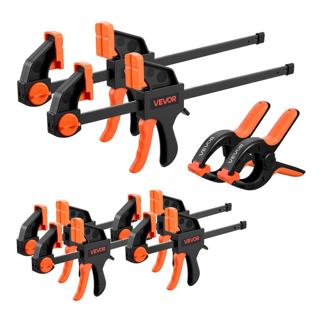 VEVOR Bar Clamps for Woodworking, 8-Pack, 15.24 cm and 30.48 cm, with Spring Clamps, One-Handed Clamp/Spreader, 70 kg Load Limit, Quick Release