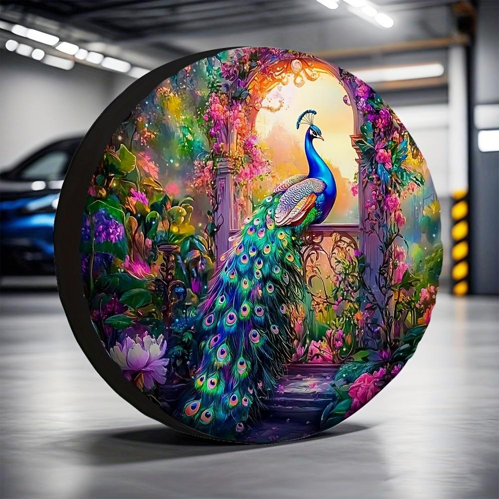 Colorful Peacock Lush Wild Flower Vintage Garden SUV Spare Tire Cover