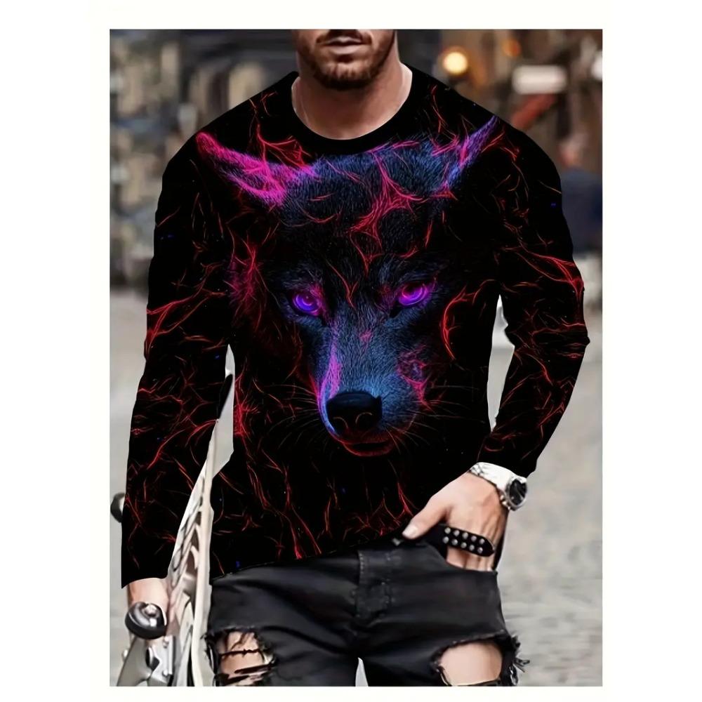 The Wolf Graphic Men's Long Sleeve T-shirt For Men Clothing 3D Full Printing Casual Top Tee Shirt Fashion Casual Kids Streetwear