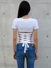 Deoineoseu Lace-Up V-Neck T-Shirt (White)