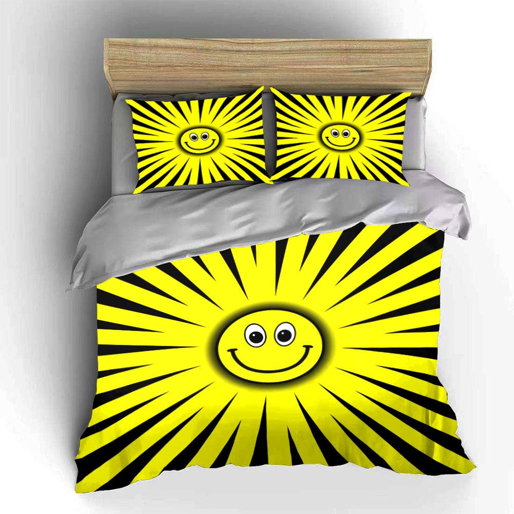 Yellow smiley face sunburst. Bedding sets Duvet cover sets Duvet covers Pillowcases(1*Duvet Cover 2*Pillowcases without duvet insert)