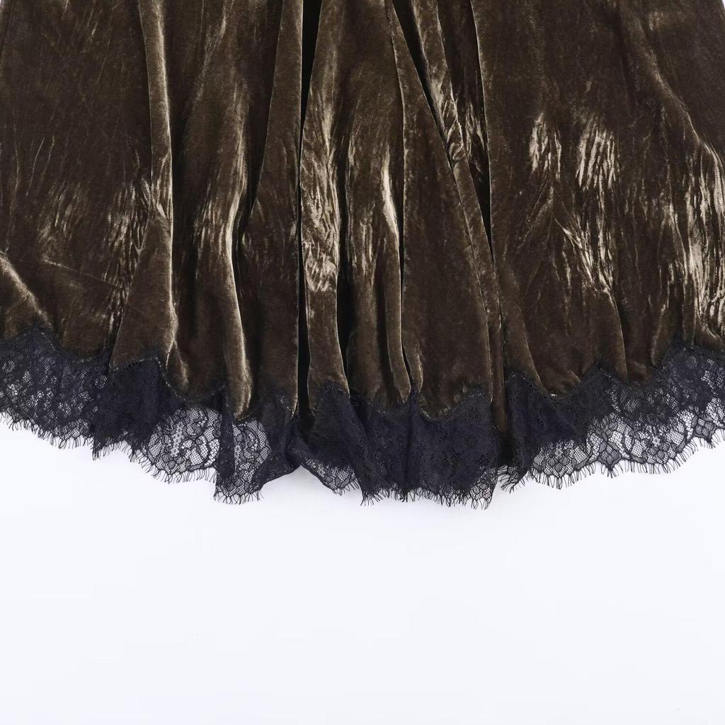 2025 Autumn European Style Women's Velvet Lace Skirt