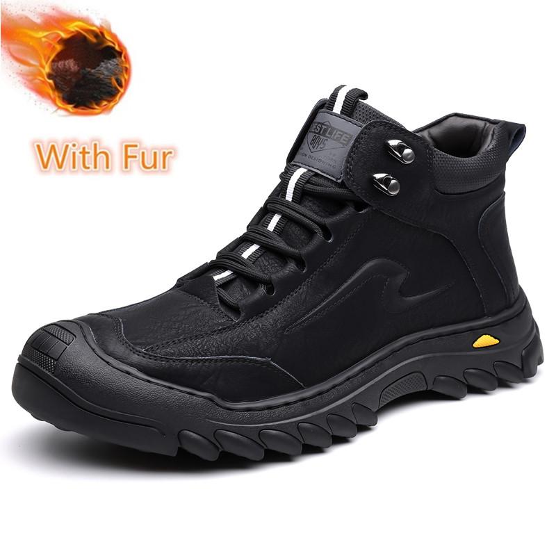 Fashion Men Walking Shoes Winter Thermal Motorcycle Boots for Men Leather Riding Ankle Boots Outdoor Trekking Shoes Non-Slip Men's Boots