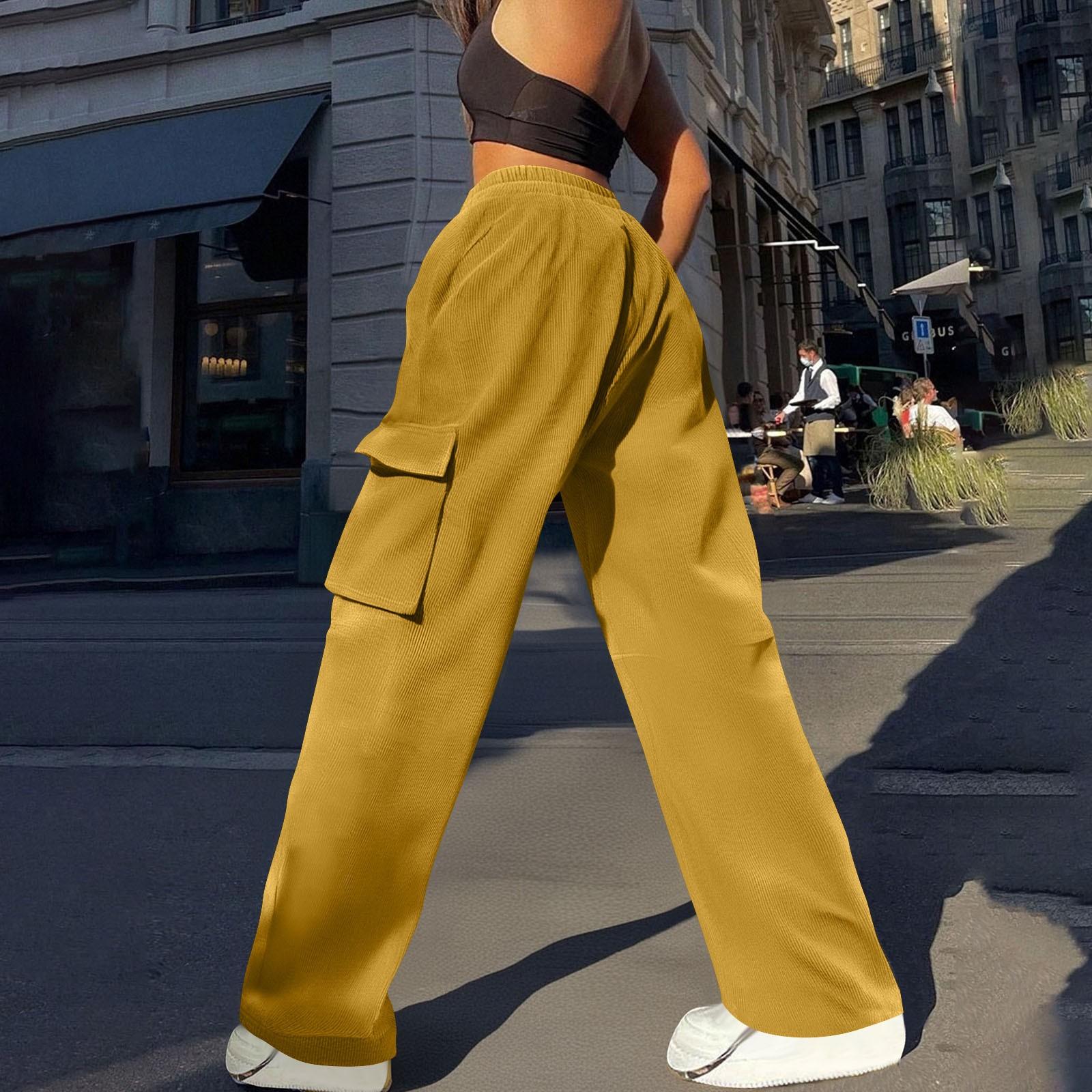 

Женские модные повседневные уличные мешковатые брюки-карго с карманами, широкие брюки, свободные комбинезоны, длинные брюки XL жёлтый
