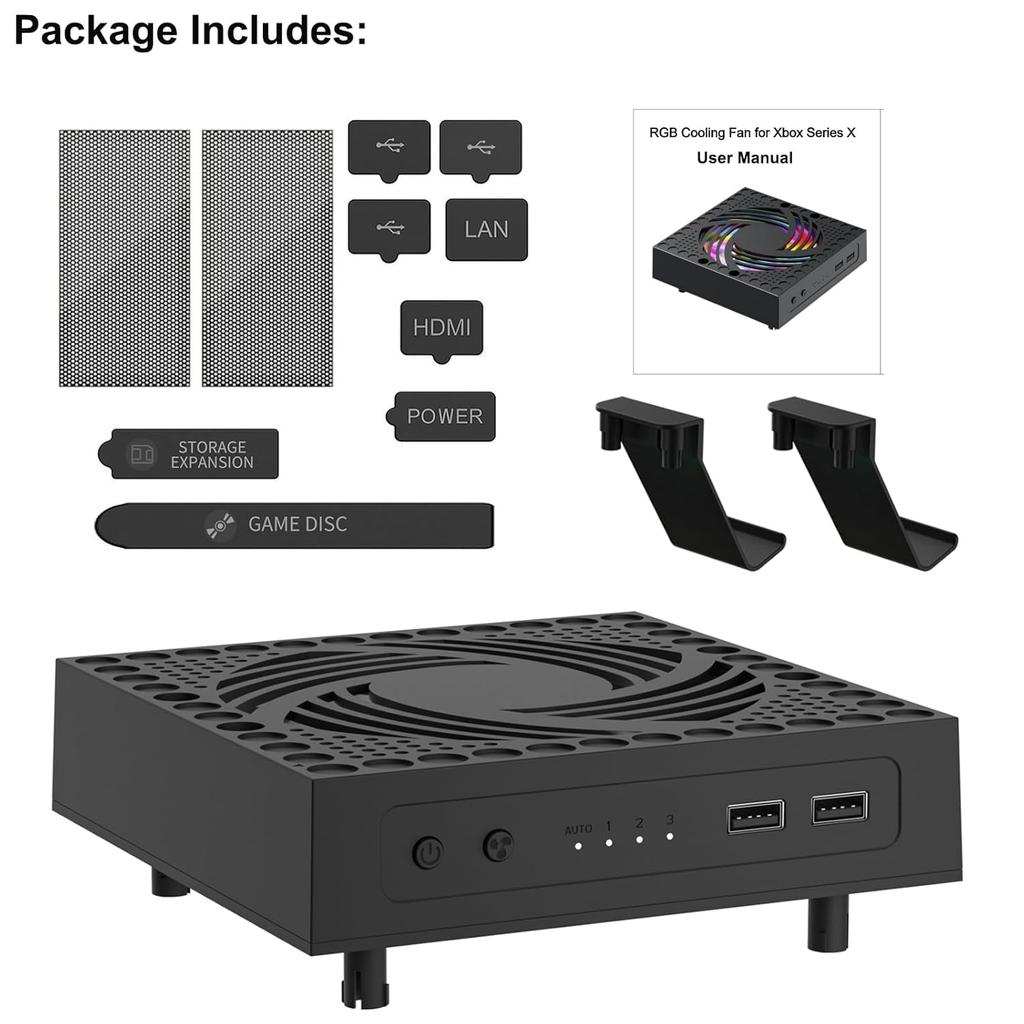 Automatic Cooling Fan for Xbox Series X Console, Temperature-Controlled Cooling Fan System 2 Holders for Controller Headphone Low Noise RGB Light 2
