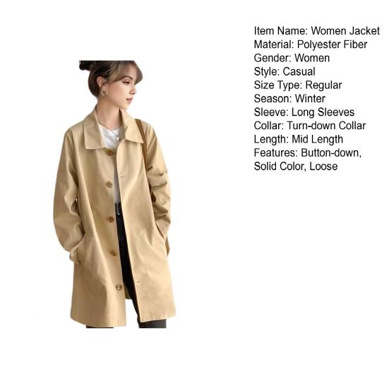 Dámská bunda Rozepínací límec Dlouhé rukávy Větrovka na knoflíky Volné kapsy Střední délka Outdoor Cestování Kabát na dojíždění
