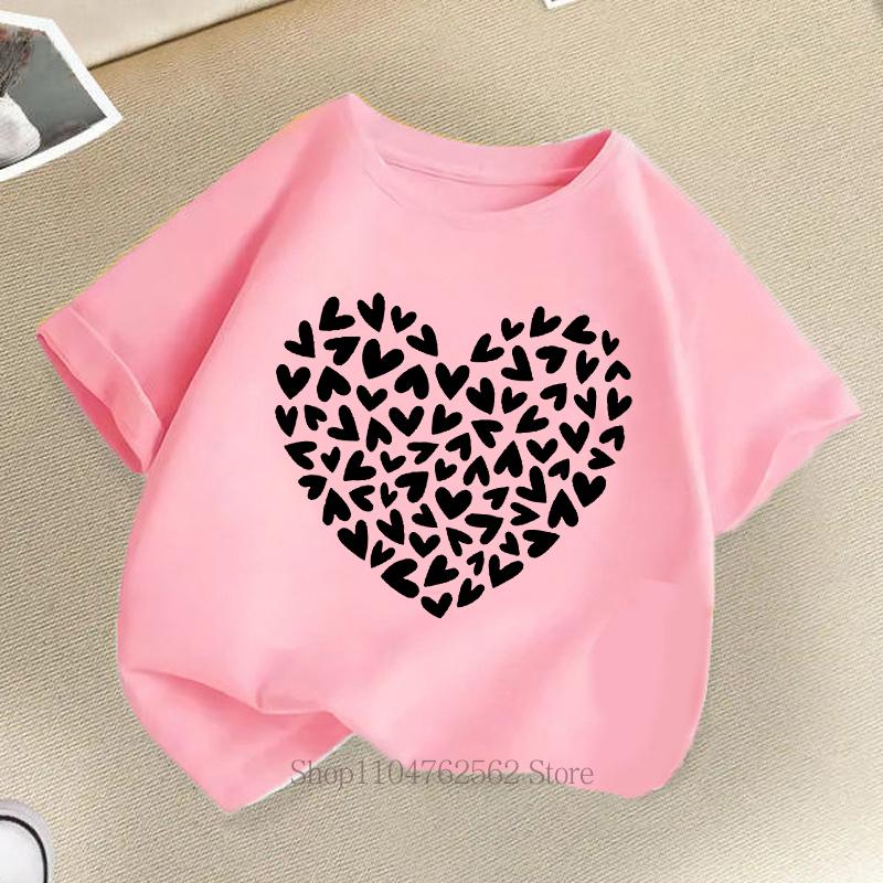 Heart Graphic Print Children Tshirts Summer Casual Fashion Kawaii Girls Colorful Tops Kids ONeck Short Sleeve Tshirts