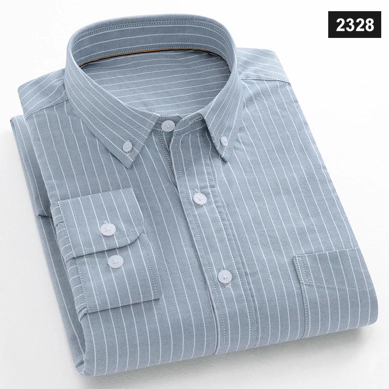 Men Cotton Oxford Striped Casual Long Sleeve Shirts New Fashion Businessman Office Daily Classic Men Top Clothing Dress Regular