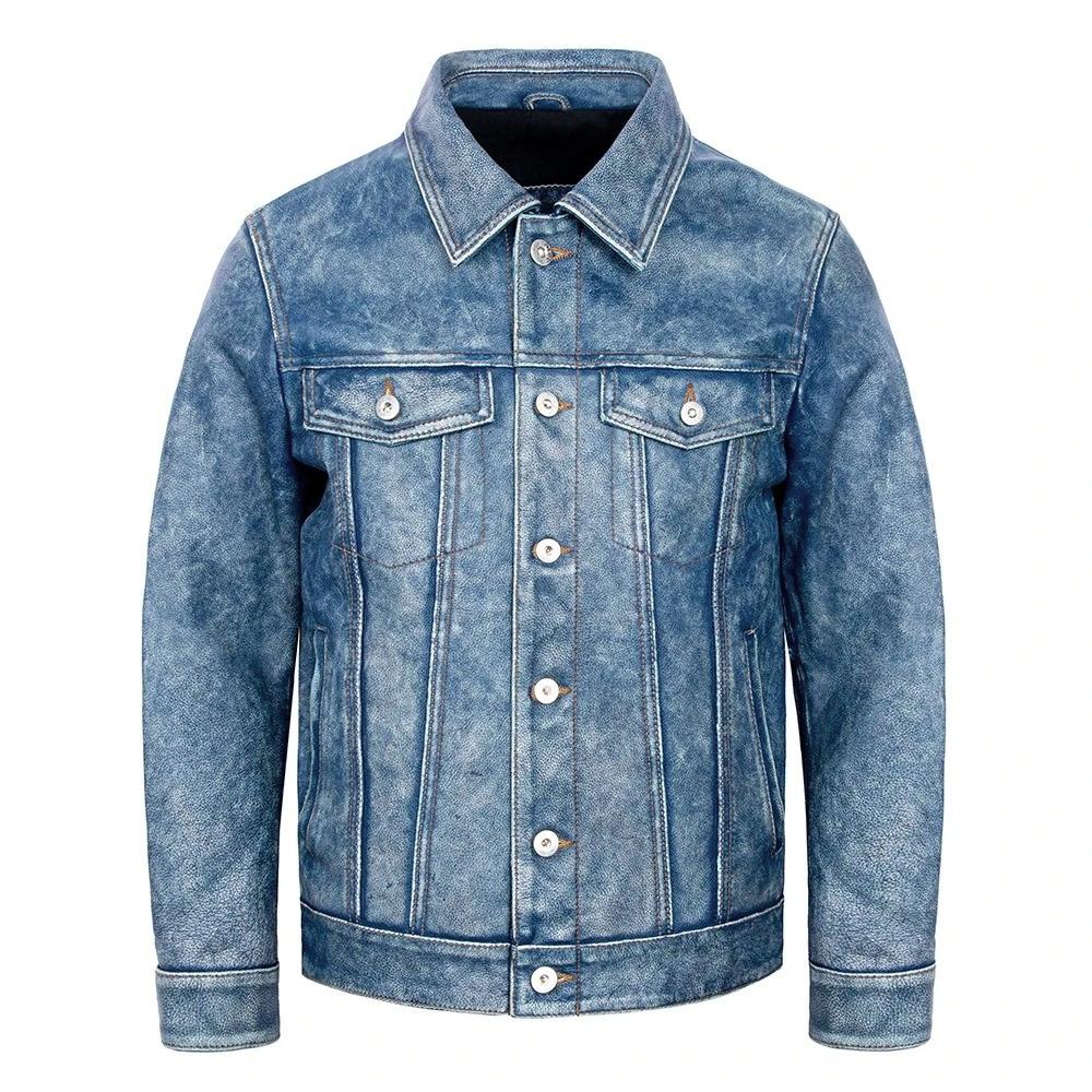 Vintage Blue Men Genuine Leather Jacket Real Cow 507 Style Slim Fit Coat Men s Leather Jackets Male Clothes Spring Autumn S синий