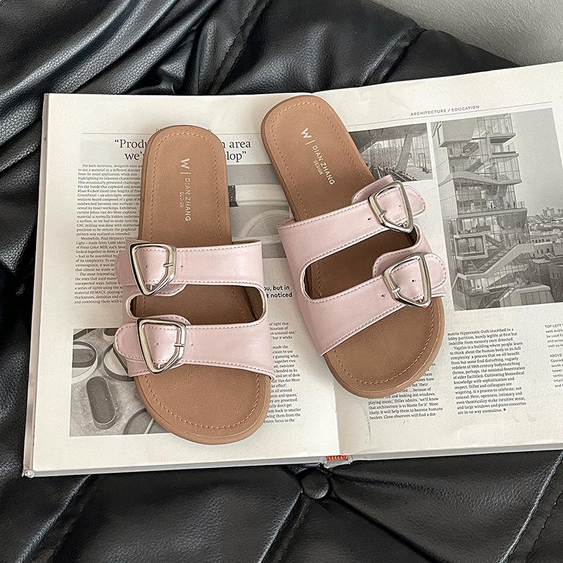Flat-bottomed slippers women's summer fashion belt buckle soft bottom versatile word lazy pedal beach cool slippers