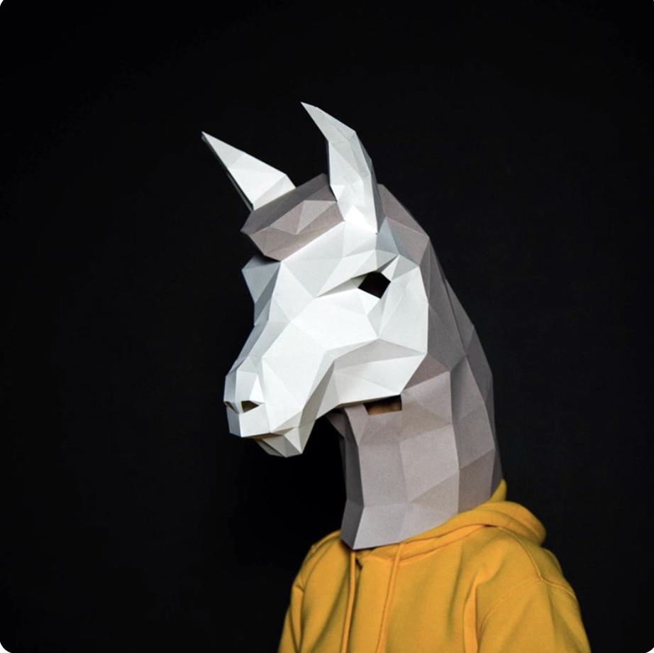 3D Paper Model Wearable Mask Rabbit Animal Cosplay DIY Papercraft Origami Headgear Christmas Halloween Prom Party Girls Gift