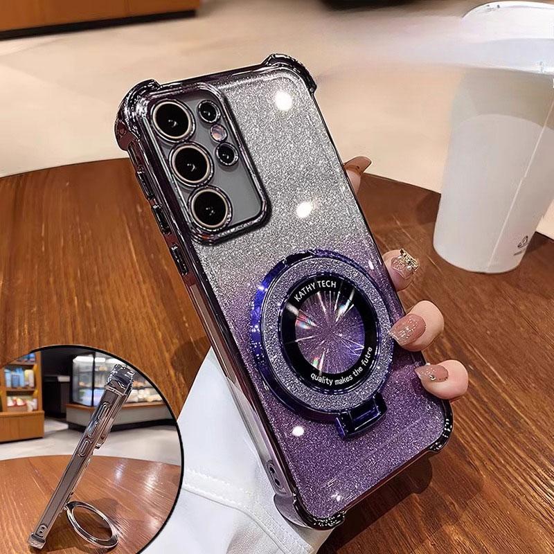 Luxury Glitter Bracket Case For Samsung S25 Ultra S24 FE S23 Plus A56 A06 A16 A36 A05 A15 A25 A35 A55 A14 A24 A34 A54 Cover