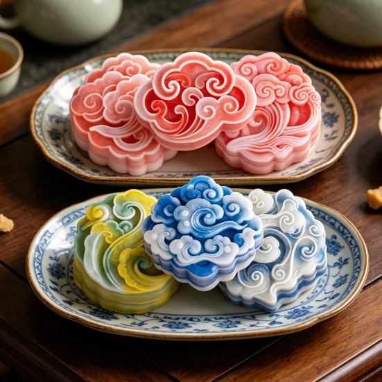 Auspicious Cloud Mooncake Silicone Mold for Peach Mountain Mooncake Mung Bean Cake Chinese Dessert Mold Japanese Wagashi Chocolate Baking Tool