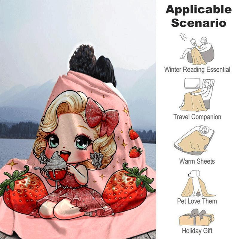 1pc Strawberry Printing Lightweight Flannel Blanket, Comfortable and Warm Blanket, for Camping Sofa Bed and Couch Office, Gift