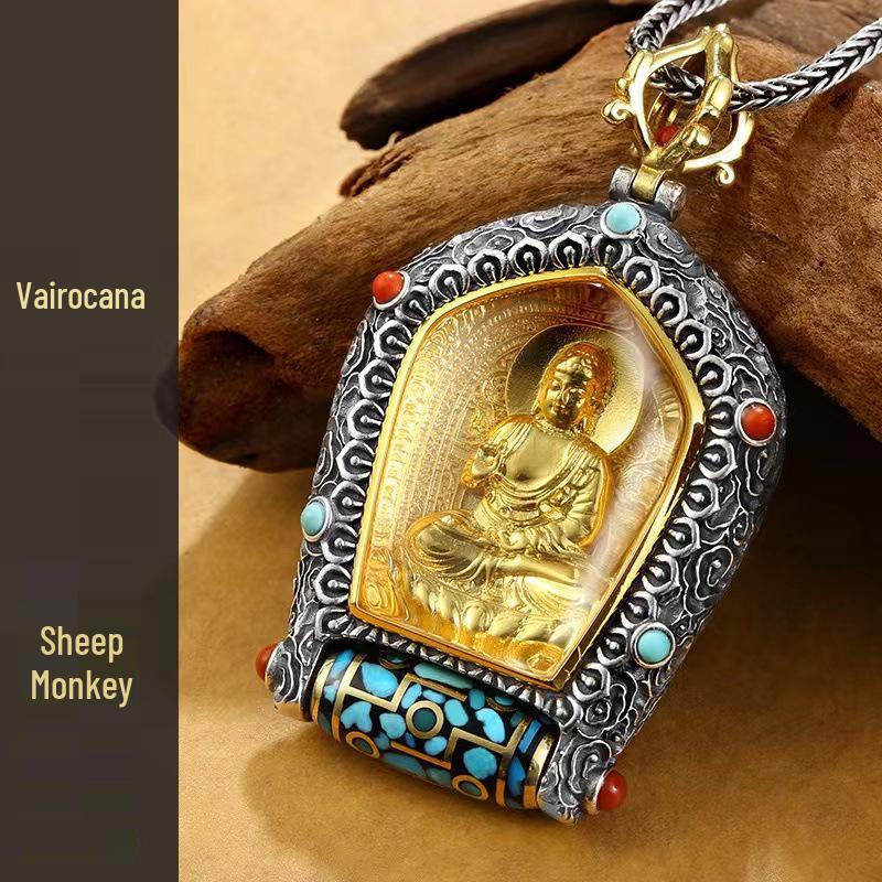 Ten Thousand Buddhas Rotating Dzi Bead Pendant: Guardian Deity, Year of Birth Buddha, God of Wealth, Thousand-Hand Guanyin Necklace