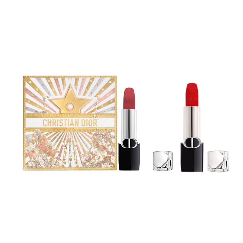 DIOR Lipstick Two-piece set: #720 Tan Fei Nude Velvet Mist Lipstick 3.5g + #999 Legend Red Lip Velvet Lipstick 3.5g синий