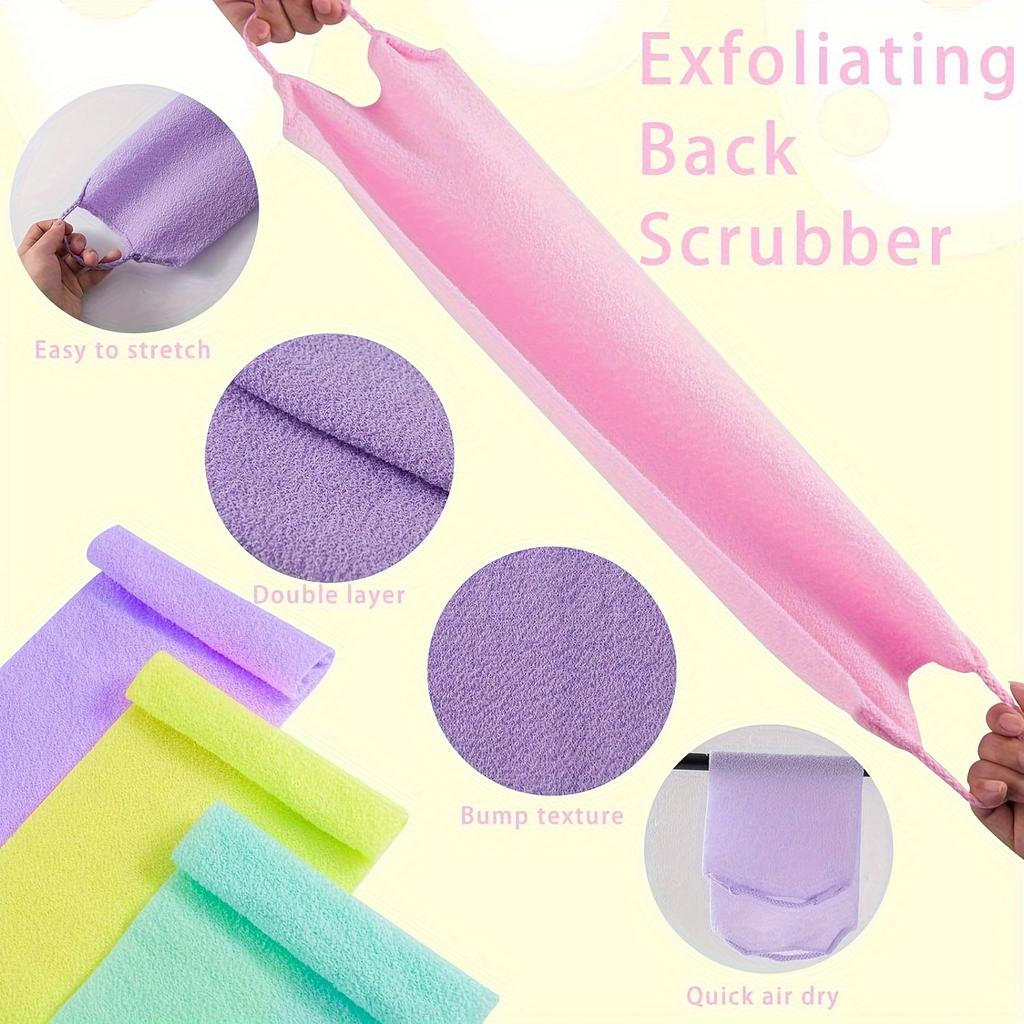 1-pack Exfolierande ryggskrubb med handtag Stretchbar dubbelsidig nylon bad dusch kropps spa-duk för hudrengöring