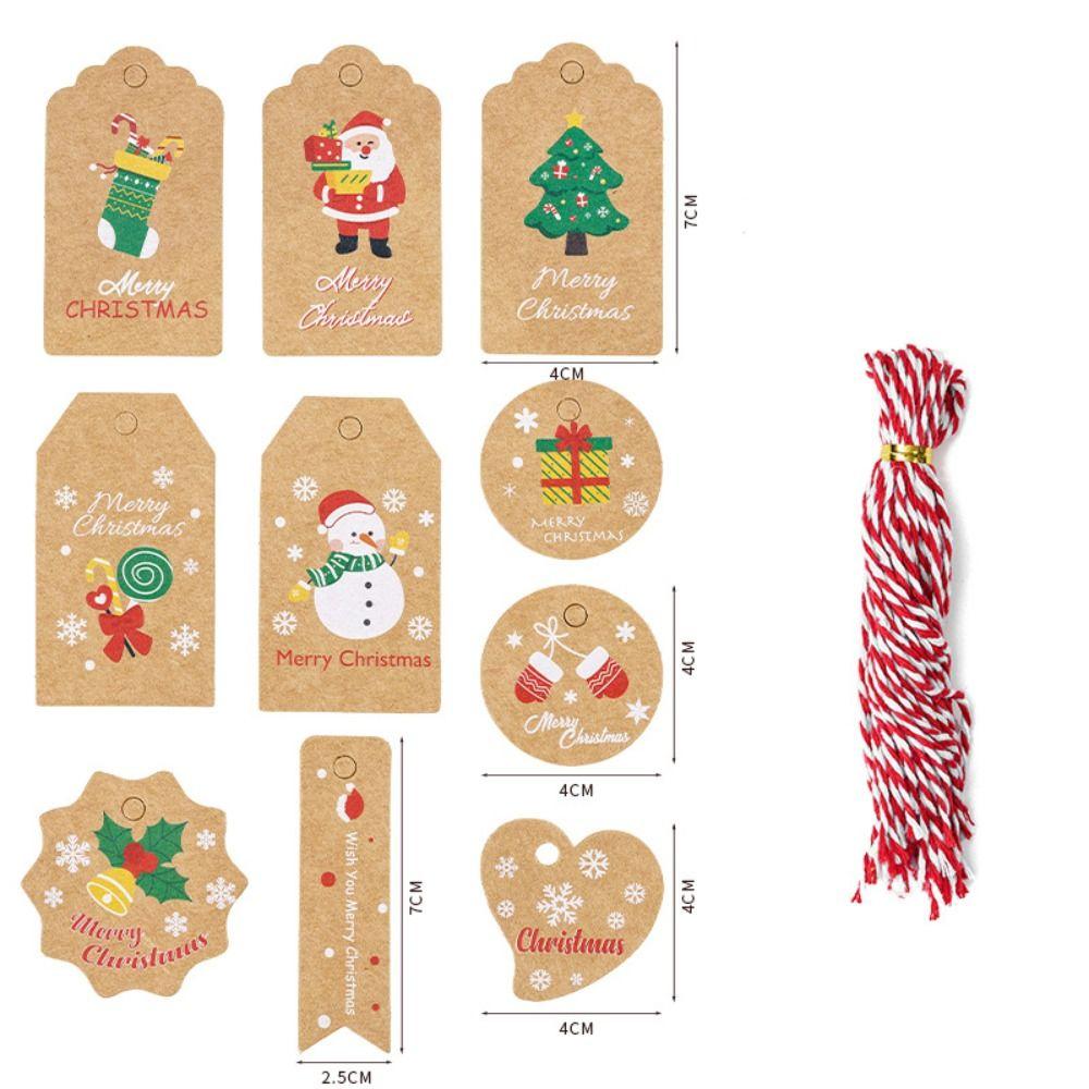 Paper Merry Christmas Kraft Paper Tags Santa Claus Cotton Rope Xmas tree Hanging Label Snowman Christmas Tree