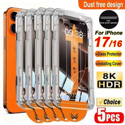 5PCSEasy Install Screen Protectors foriPhone 17 ProMax/17 Pro/17 Air/17 Tempered Glass Anti-Scratch Protective Film For iPhone 17