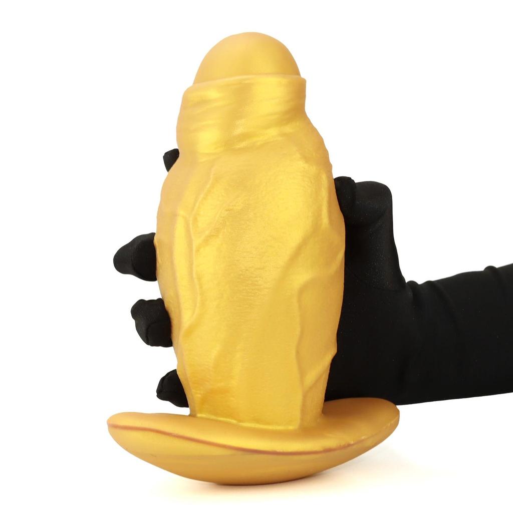Goldener Flüssigsilikon Tragbarer Realistischer Dildo: Weicher, Großer, Outdoor Analplug für Männer & Frauen.