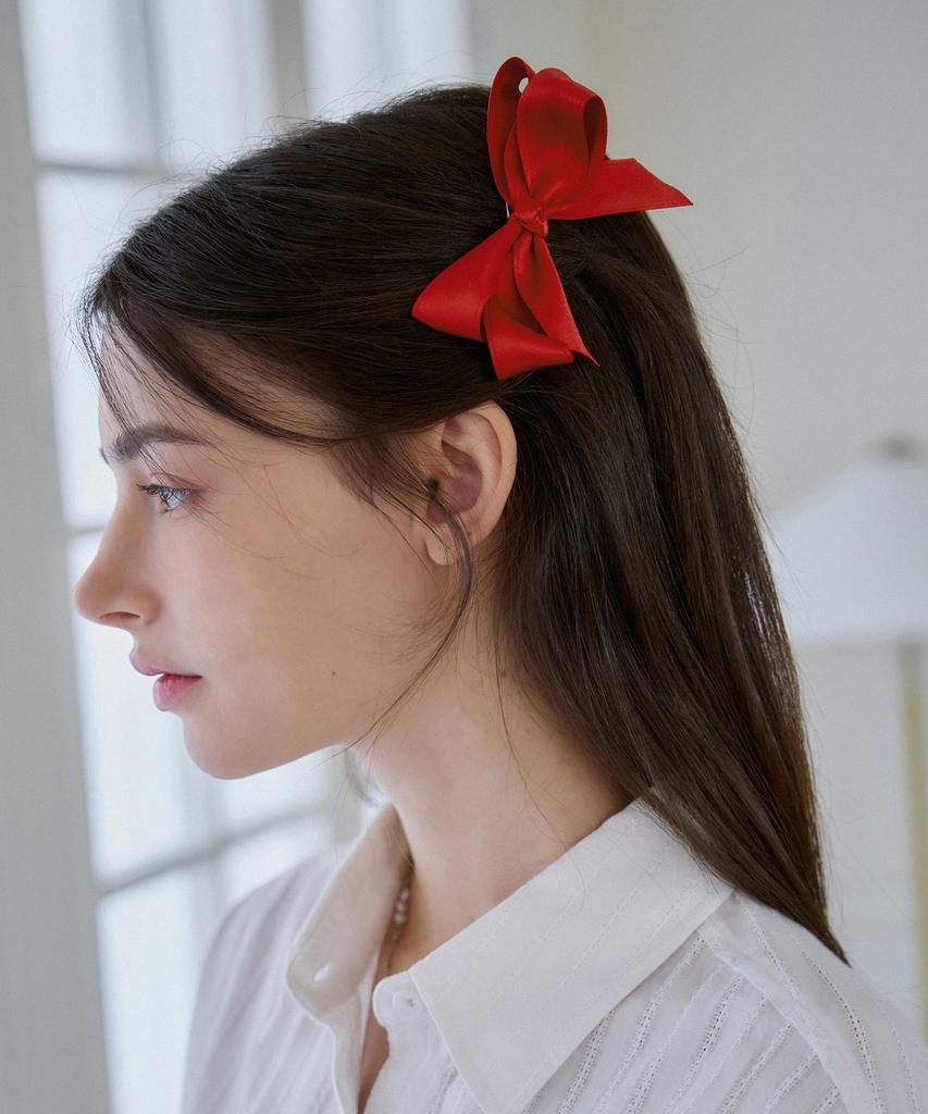 Drawfit Women Zephyr Two Ribbon Hair Pin Set [Red]