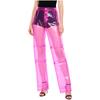 S-XXL Women See Through PVC Pants Button Waist Back Pockets Wide Leg Straight Trousers for Party Dancing Prom Cover Up