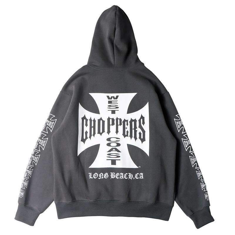 Ретро Худи на молнии West Coast Choppers в стиле Хип-хоп XL темно-серого