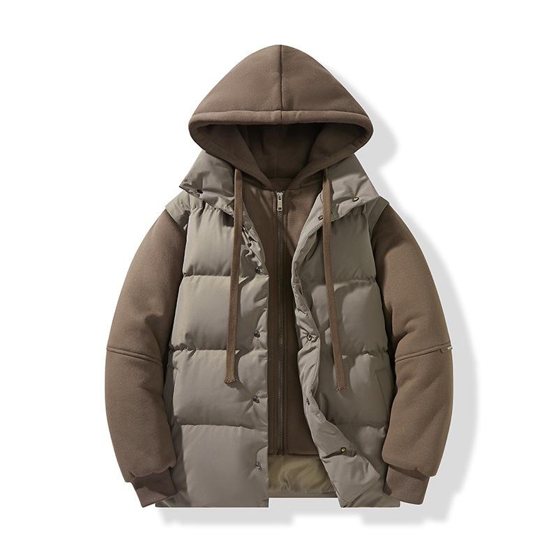 Winter new fake two-piece couple hooded cotton-padded clothes trendy brand wear warm cotton-padded jackets