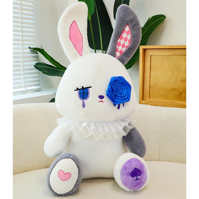 

Dark Style Sad Rose Rabbit Plush Toy - Large White Rabbit Expression Doll 30cm with ears, 160g синій