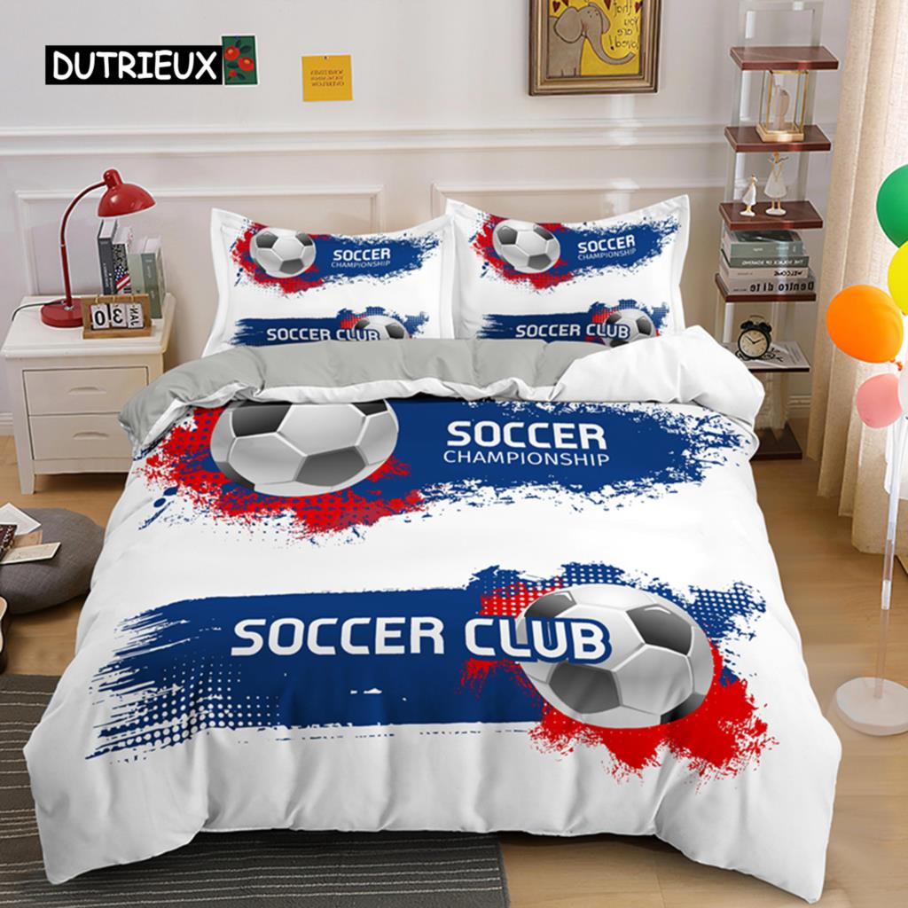 

Футбольный комплект постельного белья Футбольный комплект постельного белья для мальчика-подростка Микрофибра Спортивный нарядный пододеяльник с рисунком футбольного мяча Покрывало EU single(135x200cm)