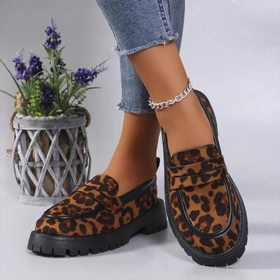 Trendy Leopard Print Loafers  Autumn New Designer Casual Suede Platform Anti Slip Women's Plus Size Versatile Single Shoe