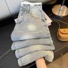 ROADVIBE American Vintage Ripped Patchwork Jeans for Women New Spring Fall Light Blue High Waist Slim Loose Wide Leg Denim Trousers Stree
