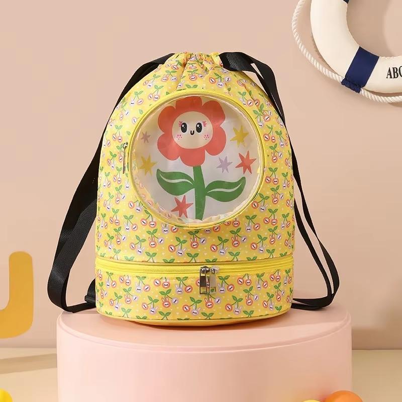 Drawstring Gym Bag for Kids Waterproof Drawstring Backpack Swim Bag with Compartment Pull String Sport Bag for Wet Swimming