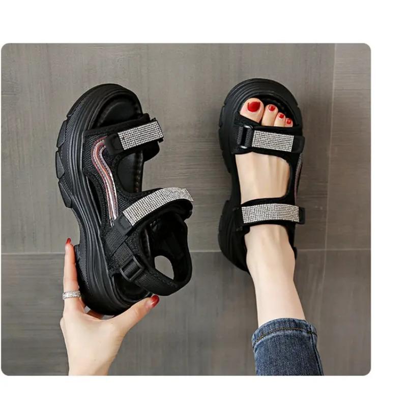 Women's Rhinestone Platform Sandals Non-Slip Thick Sole Open Toe Sandals for Casual & Party Wear