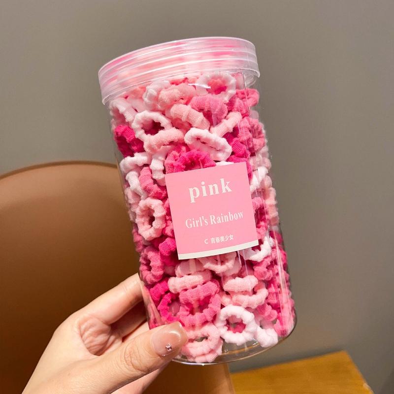 

200pcs/set Girls Fluffy Hair Tie Jars Soft Textured Small Scrunchies Perfect Daily Hairstyling Cute Hair Bands Ponytails Adorable Vibrant hair tie Pink