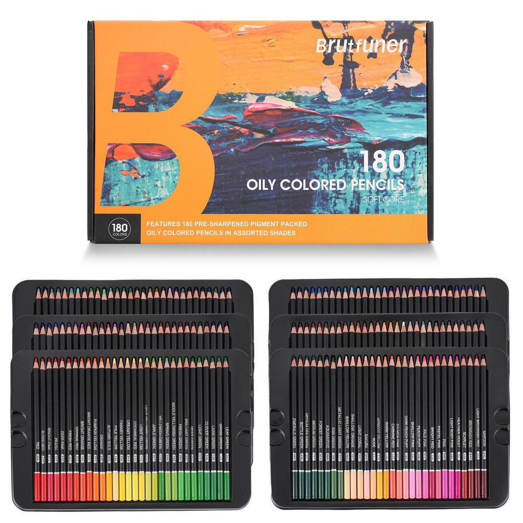 Brutfuner 180 Oil & Water-Soluble Colored Pencils Set for Drawing & Doodling - Ideal Gift