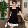 Summer New Fashion Matsumoto Mourning Black Swan Contrasting Color Short-sleeved Skirt Small Black Dress Thin A-word Dress