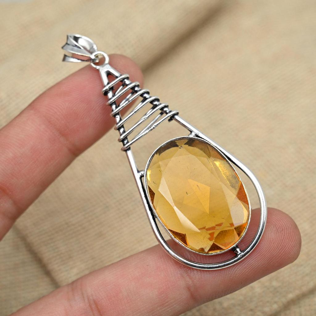 Citrin drágakő 925 ezüst kézzel készített ovális alakú ékszer medál ajándékba