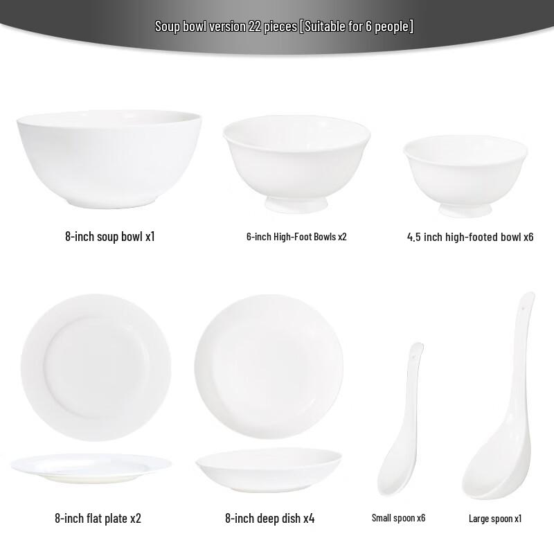 Bone China Pure White Underglaze Bowl & Plate Set - Household Porcelain Tableware, Gift Boxed