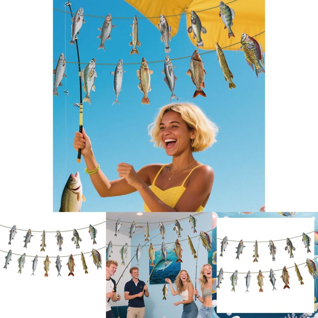 Fish Pattern Paper Pull Flags For Venue Decorations Celebration Supplies
