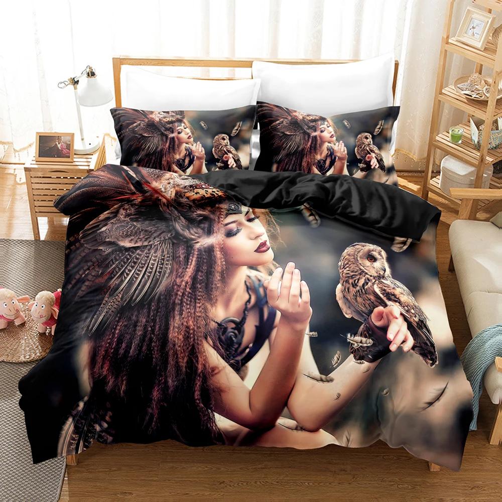 

Beauty owl duvet cover set Soft with Soft Fabric Duvet Cover Pilow Cases 10% quality Super soft comfortable coton beding set Home Textile Western 100*200cm Single