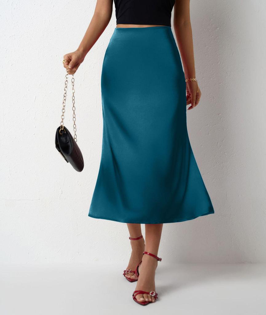 Europejska i Amerykańska Damska Satynowa Spódnica Midi Syrenka - Nowa Kolekcja Wiosna/Lato