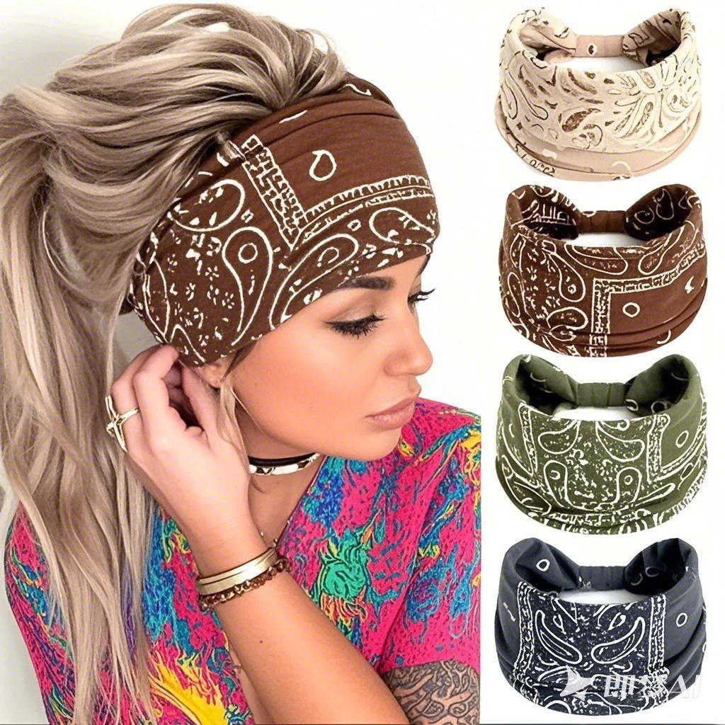 Bohemian Print Yoga Headband - Wide, Sweat-Absorbing Headscarf